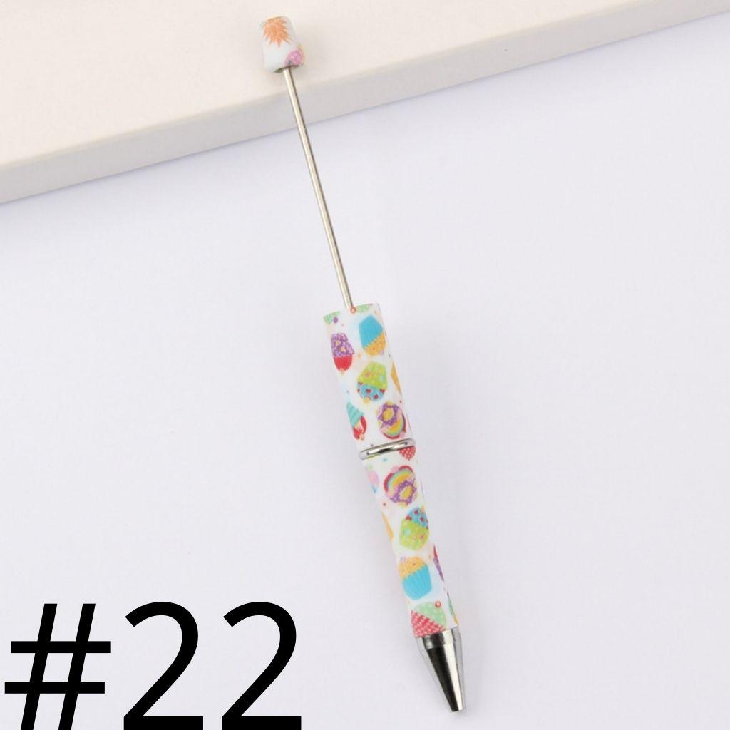 White Floral with Colorful Cupcakes Printed Beadable Pens Number 22