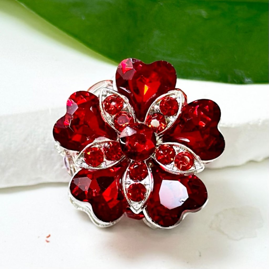 Exquisite Fancy Silver Alloy Flower with Shiny Red Rhinestones Oval Pearls Clay Beads, Around 27*22MM