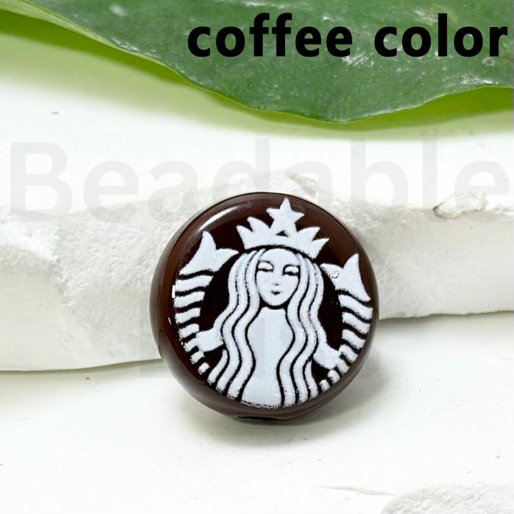 Coffee Round Sign Flat Acrylic Beads 17mm