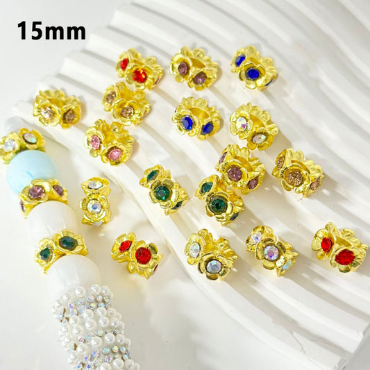 Beadable Gold Color Metal Flower Spacer with Colorful Rhinestones, 15MM