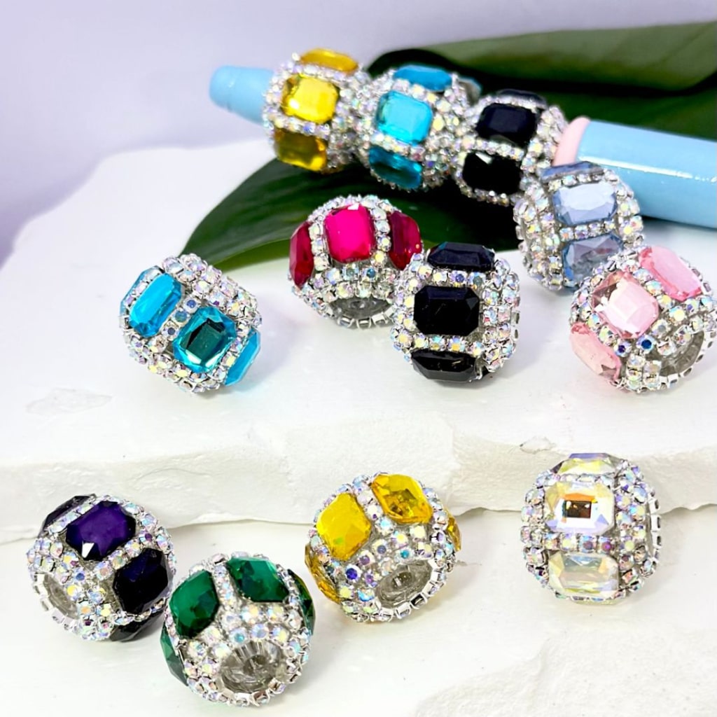 Bling Bling AB Color Rhinestone Chains Colorful Rectangle Diamonds Clear Round Acrylic Beads, 18MM, Please Read the Description