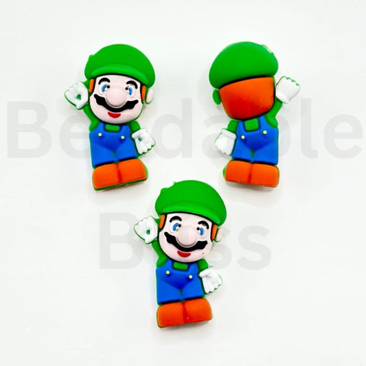 3D Cute Super Mari with a Green Cap Hat Cartoon Silicone Focal Beads