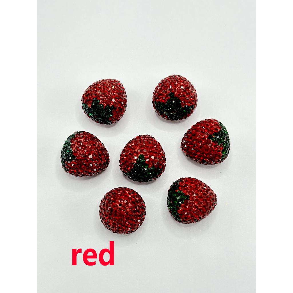 Strawberry Clay Beads with Rhinestones, 20mm by 22mm