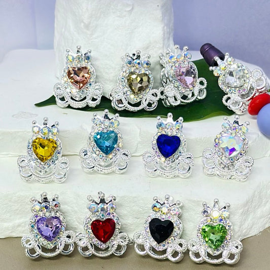 Bling Bling Silver Alloy Heart Crown with Mini AB Rhinestones Colorful Heart Rhinestones Beads, Around 26*22MM