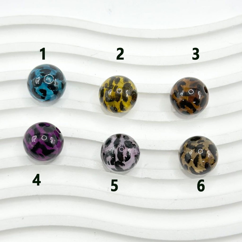 Dark Color Series Translucent Glossy Jaguar Cow Prints Round Acrylic Beads, 16MM, Please Read the Description