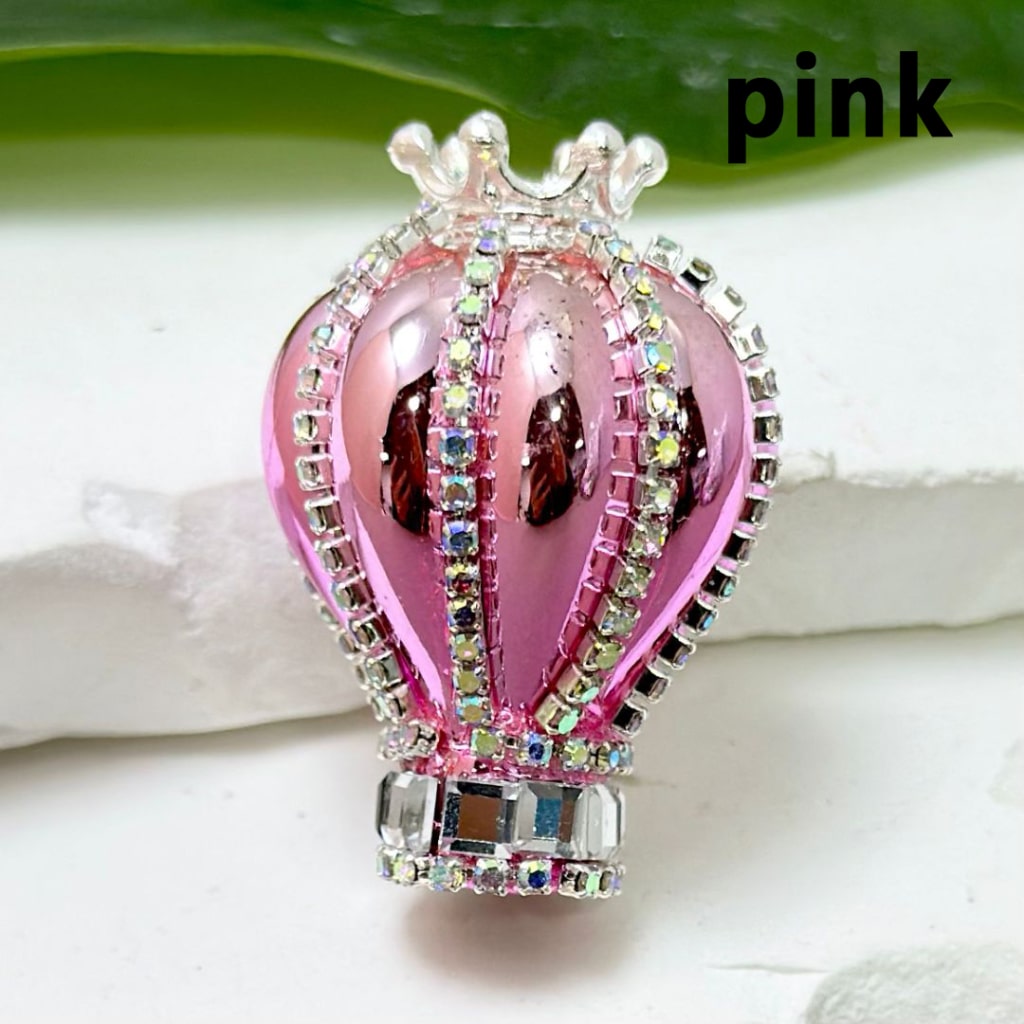 Metallic Color Hot Air Balloon Acrylic Beads with Silver Alloy Crown AB Rhinestones Chains, Around 36*25MM