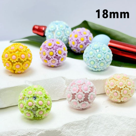 Colorful Mini Cute Flowers AB Rhinestones Round Clay Beads, 18MM, Please Read the Description