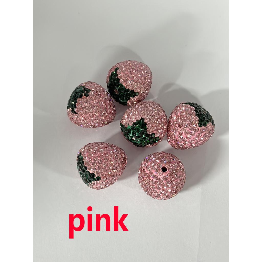 Strawberry Clay Beads with Rhinestones, 20mm by 22mm