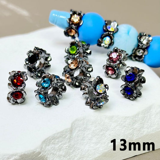 Exquisite Gun Black Metal Alloy Flower Colorful Rhinestones Inside Spacer, 13MM, Please Read the Description