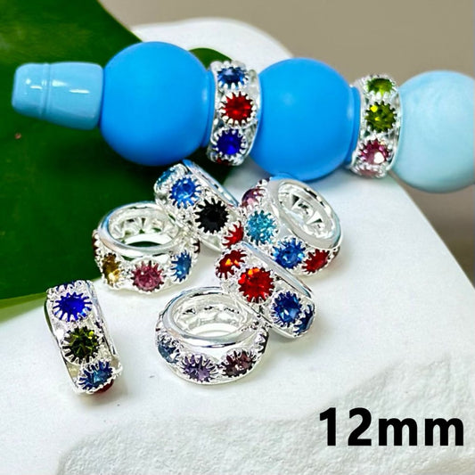 Delicate Silver Alloy Ring Spacer with Colorful Mini Rhinestones, 12MM