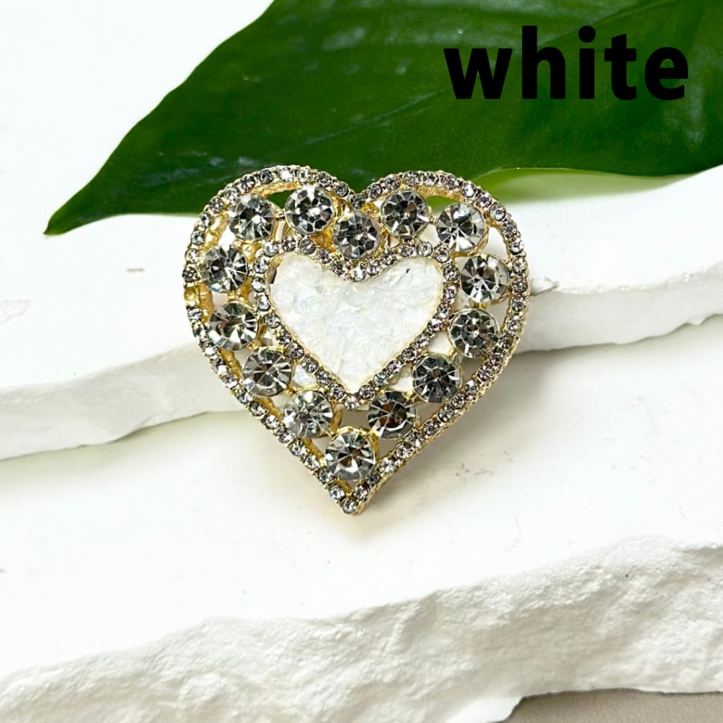 Bling Bling Gold Alloy Heart with Colorful Shiny Rhinestones Small Stones Oval Pearls Clay Beads, Around 36*36MM