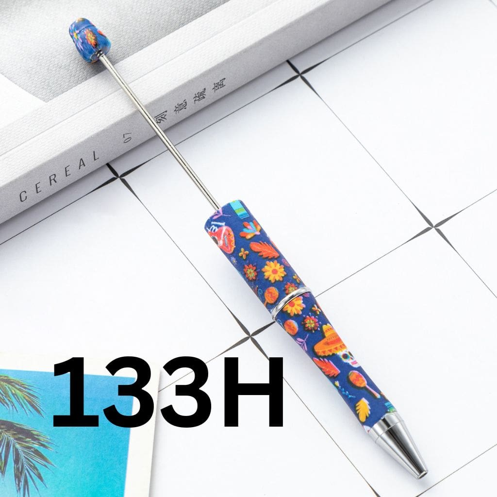 Dark Blue Color with Flowers Printed Beadable Pens Number 133H