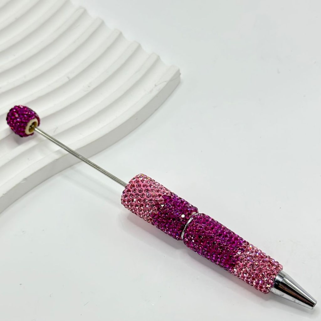 Beadable Clay Pens with Rose Red Pink Rhinestones Covered the Entire Pen