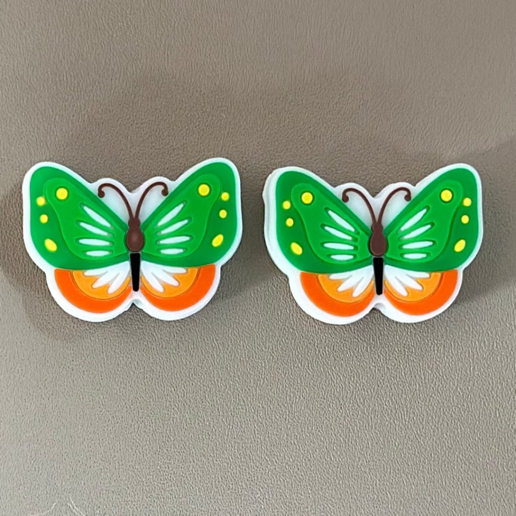 Green Orange Butterfly with Small Yellow Spots Silicone Focal Beads