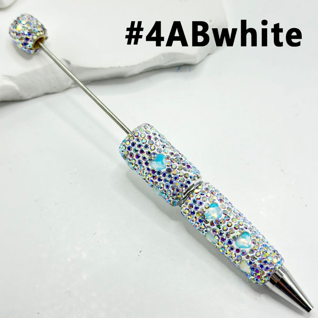 Beadable Clay Pens with Multi-Color Hearts Mini AB Rhinestones Covered the Entire Pen