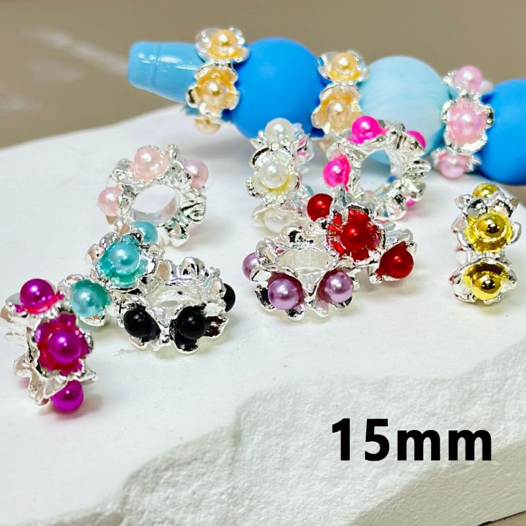 Exquisite Silver Metal Alloy Flower Colorful Pearls Inside Spacer, 15MM, Please Read the Description