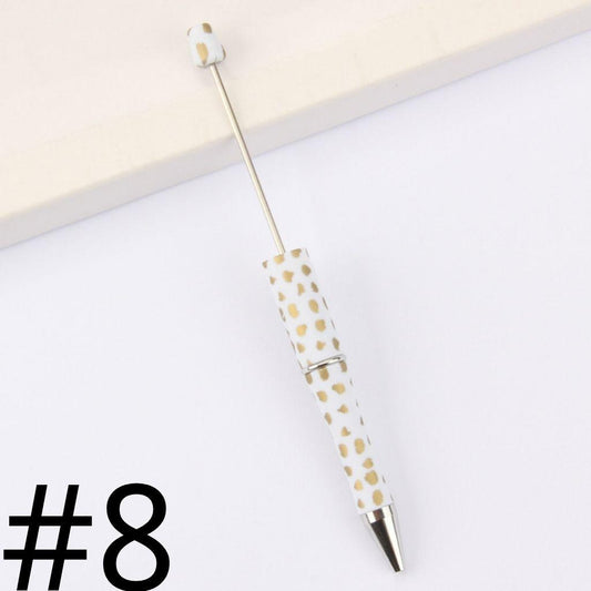 White Floral with Gold Dots Printed Beadable Pens Number 8