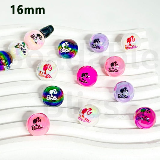 UV Finish Fashion Girl Lady Barbi Solid Color Round Acrylic Beads, 16MM, Please Read the Description