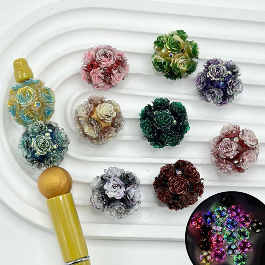 Luminous Dark Colors Series Glittery Flowers AB Rhinestones Round Clay Beads, Random Mix, Around 22MM