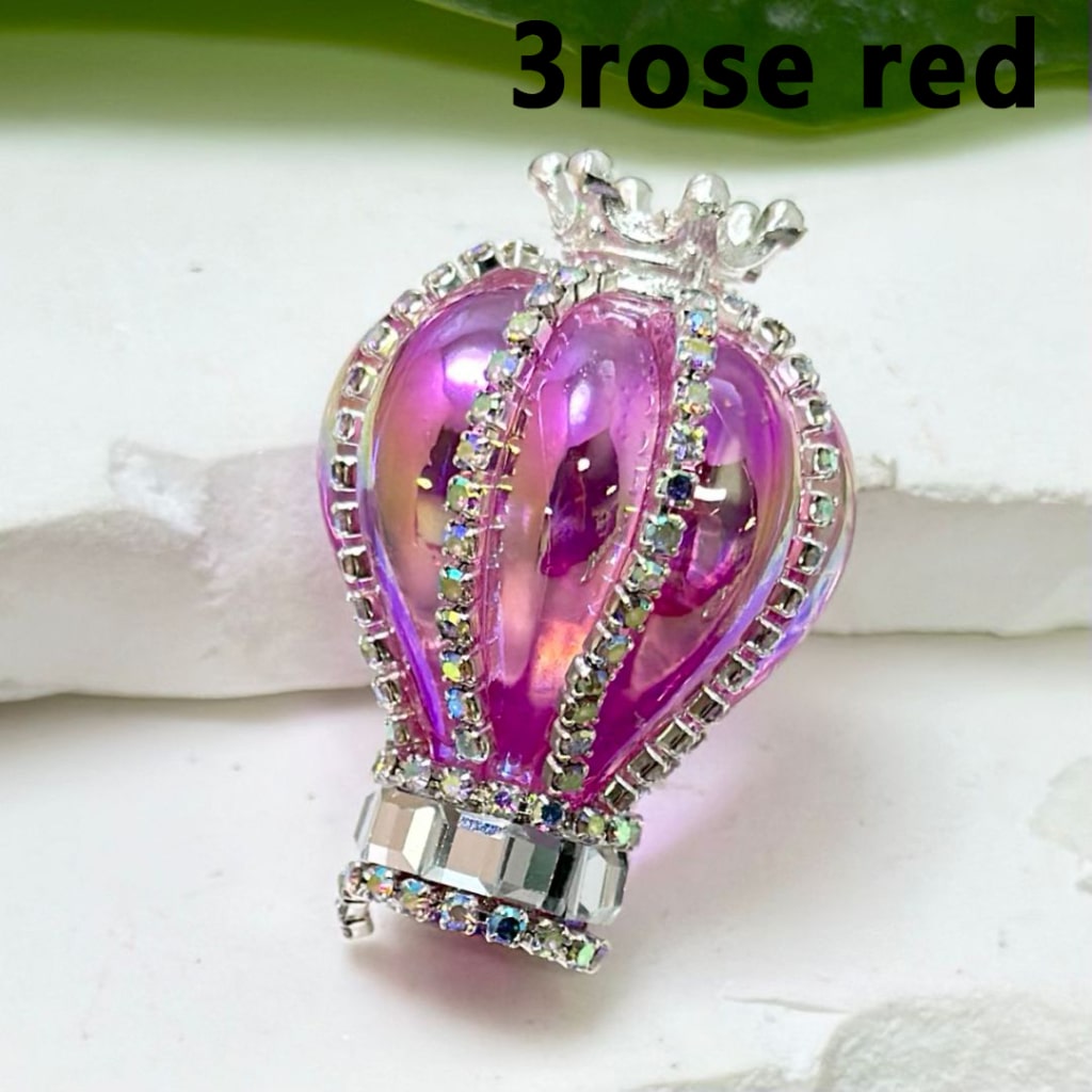 UV Finish Translucent Color Hot Air Balloon Acrylic Beads with Silver Alloy Crown AB Rhinestones Chains, Around 36*25MM