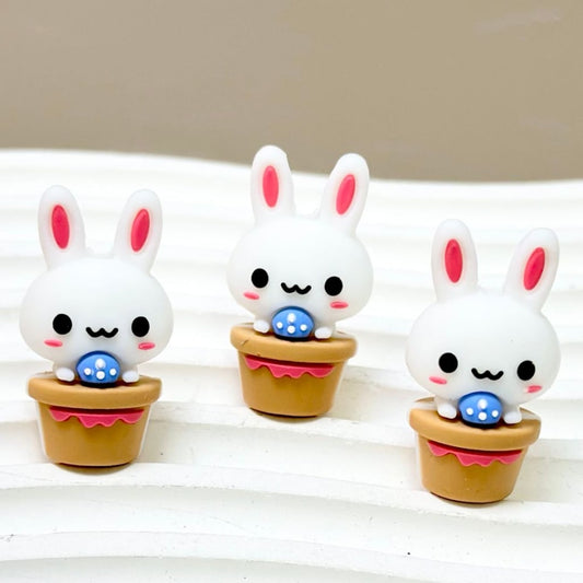 3D Mini Cute White Bunny Rabbit Silicone Focal Beads