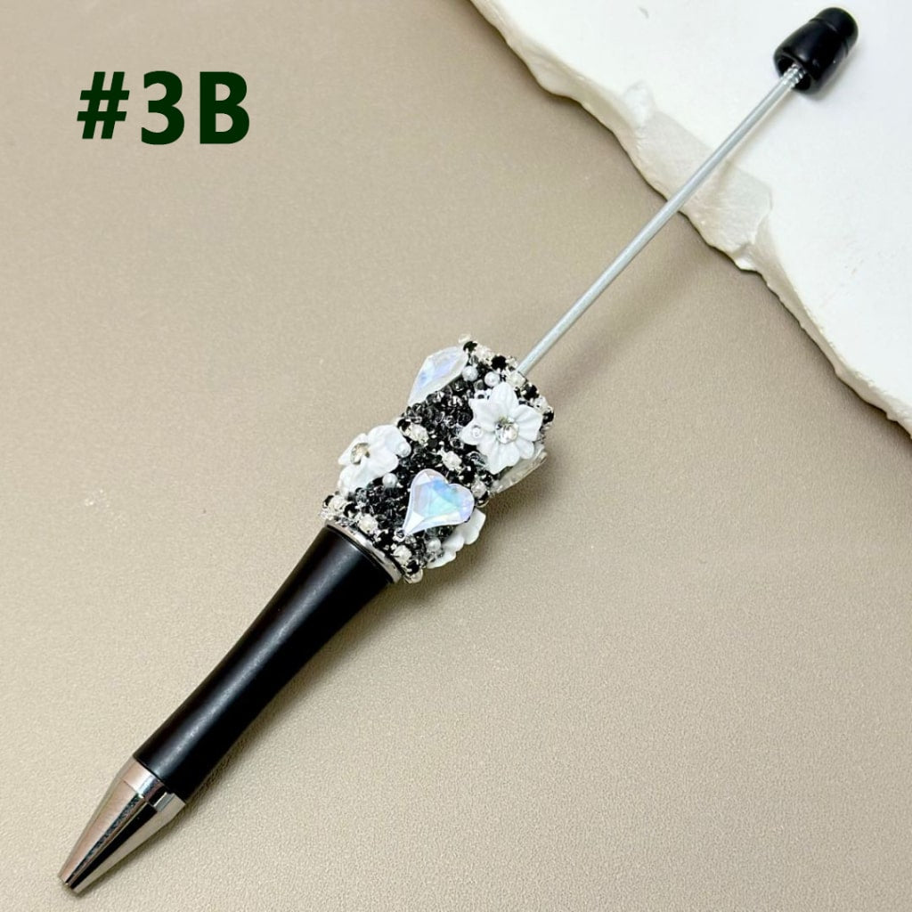 Beadable Pen with White Pearl & Rhinestone Chain Colorful Mini Flower Heart Rhinestone in Solid Color