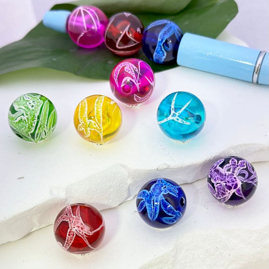 Abstract Prints Colorful Clear Round Acrylic Beads, 16MM, Please Read the Description