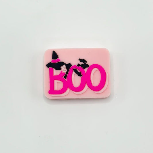 Pink Boo Halloween Rectangle Silicone Focal Beads