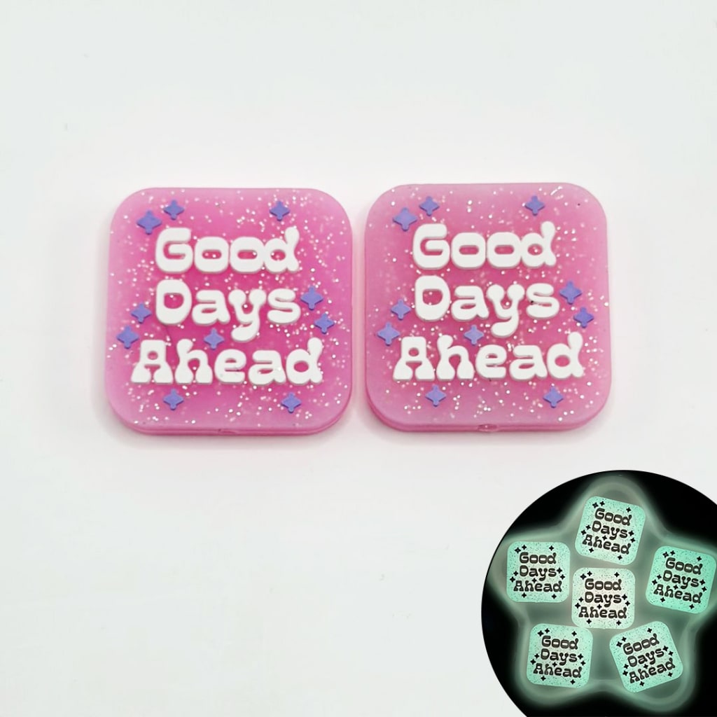 Luminous Pink Glitter Star Good Days Ahead  Silicone Focal Beads