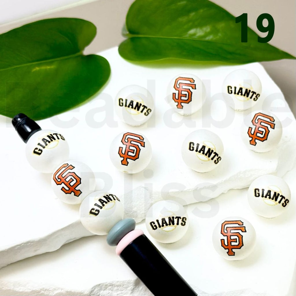 USA America Baseball Team San Francisco Gian Sports Frosted Matt White Round Acrylic Beads, 16MM, Random Mix