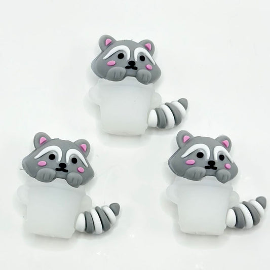 3D Cute Raccoon Procyon Lotor in a Bucket Silicone Focal Beads