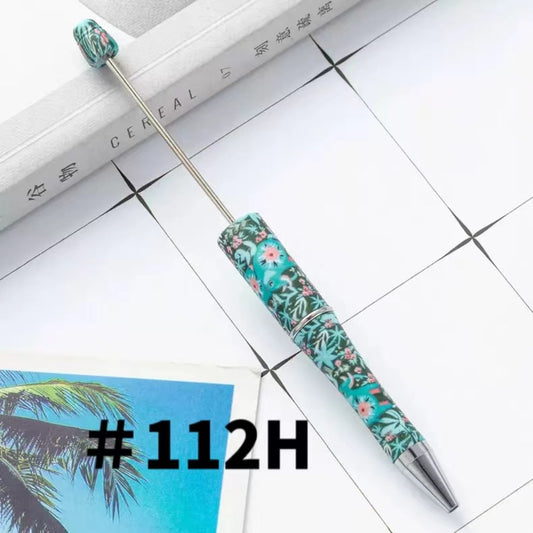 Lovely Colorful Teal Flower Printed Beadable Pens Number 112H