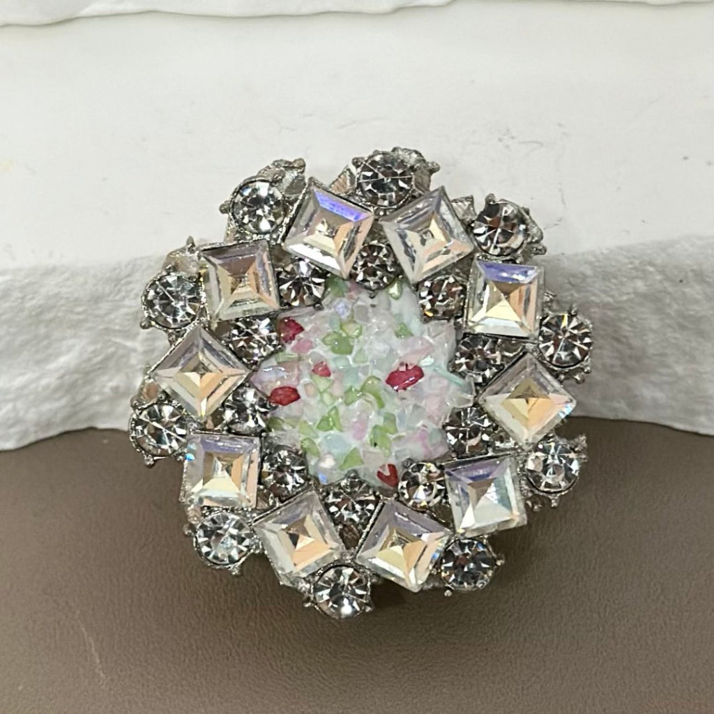 Bling Bling Large Fancy Silver Alloy Flowers with Colorful Shiny Rhinestones Mini Stones Clay Beads, Around 40MM