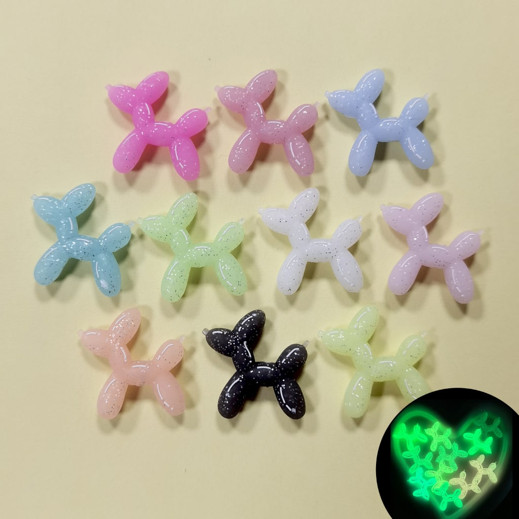 Luminous Cute Glitter Balloon Dog Puppy Silicone Focal Beads, Random Mix