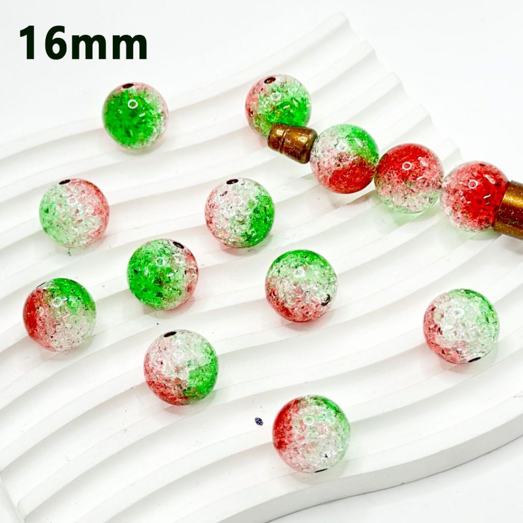 Christmas Green Red Color Clear Round Acrylic Beads Broken Inside, 16MM