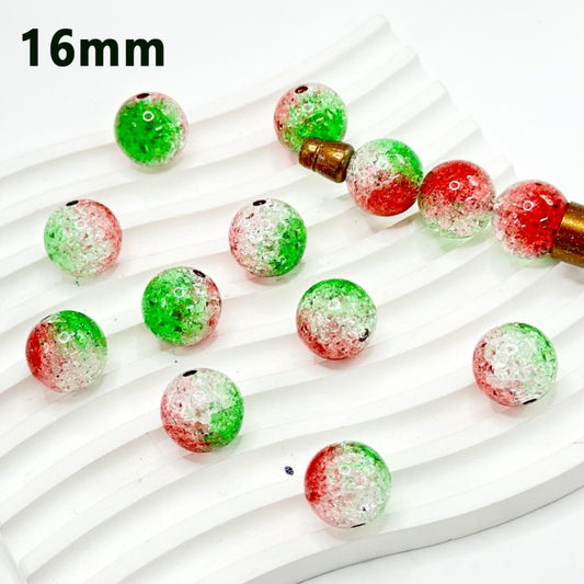 Christmas Green Red Color Clear Round Acrylic Beads Broken Inside, 16MM