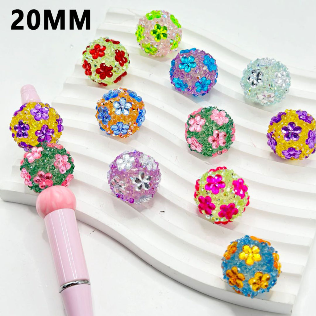 Bling Bling Colorful Mini Flowers Sugar Round Acrylic Beads, 20MM