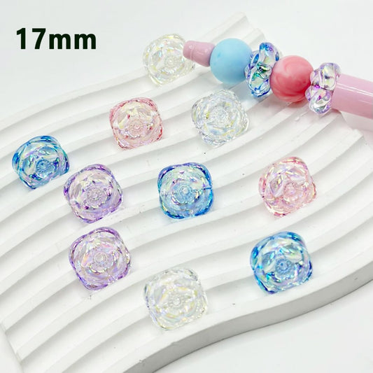 UV Finish Clear Colorful Flowers Acrylic Beads, 17MM, Please Read the Description