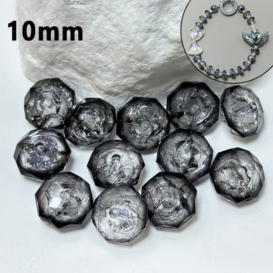 Clear Crystal Black Polyhedral Broken Inside Flat Acrylic Beads, 10MM