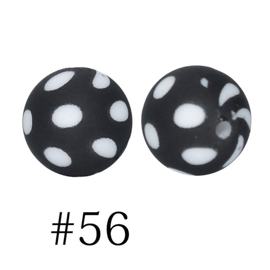 Black and White Polka Dots Printed Silicone Beads Number 56