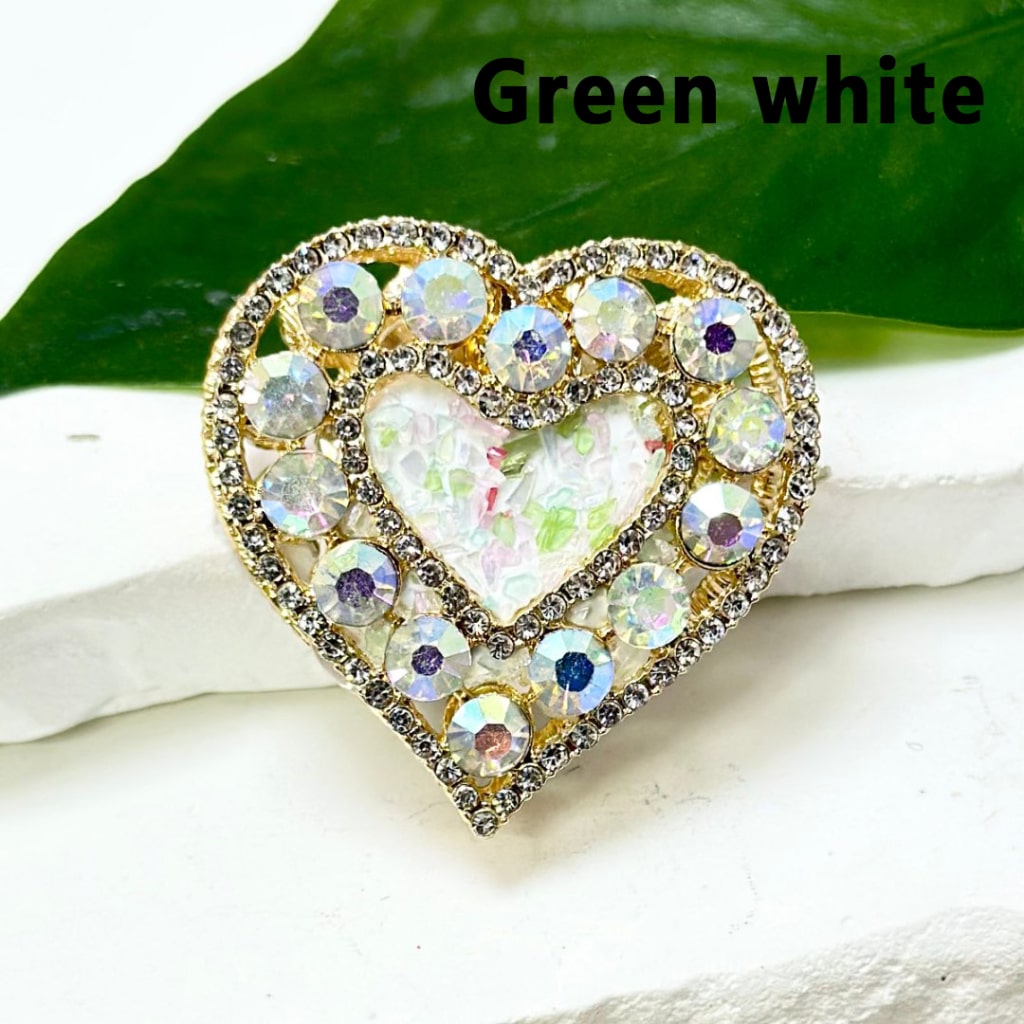 Bling Bling Gold Alloy Heart with Colorful Shiny Rhinestones Small Stones Oval Pearls Clay Beads, Around 36*36MM