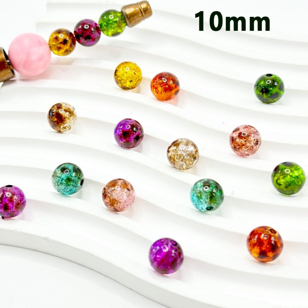 Delicate Translucent Multi-Color Broken Inside Style Round Acrylic Beads, 10MM