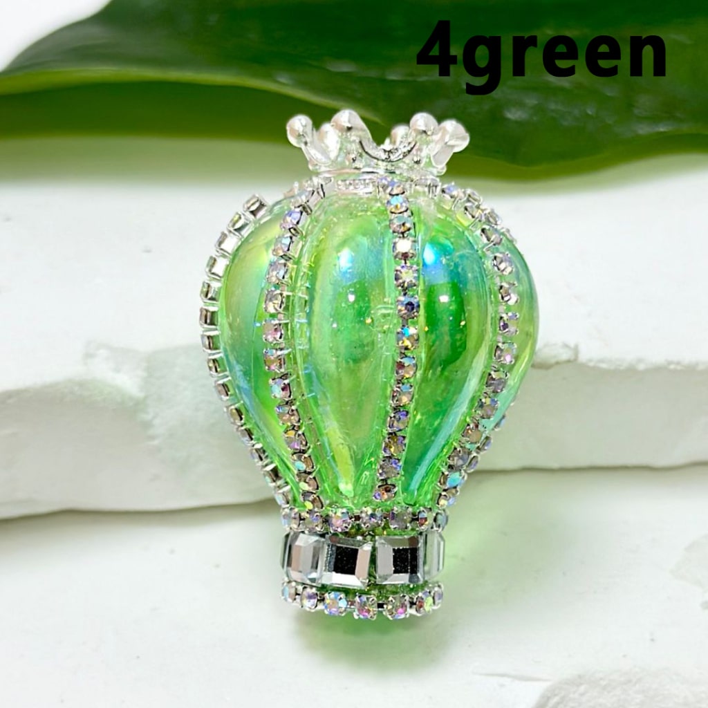 UV Finish Translucent Color Hot Air Balloon Acrylic Beads with Silver Alloy Crown AB Rhinestones Chains, Around 36*25MM