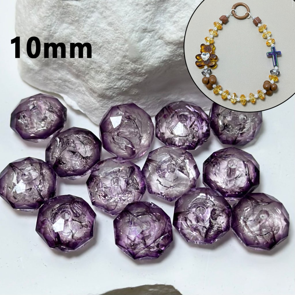 Clear Light Purple Polyhedral Broken Inside Flat Acrylic Beads, 10MM