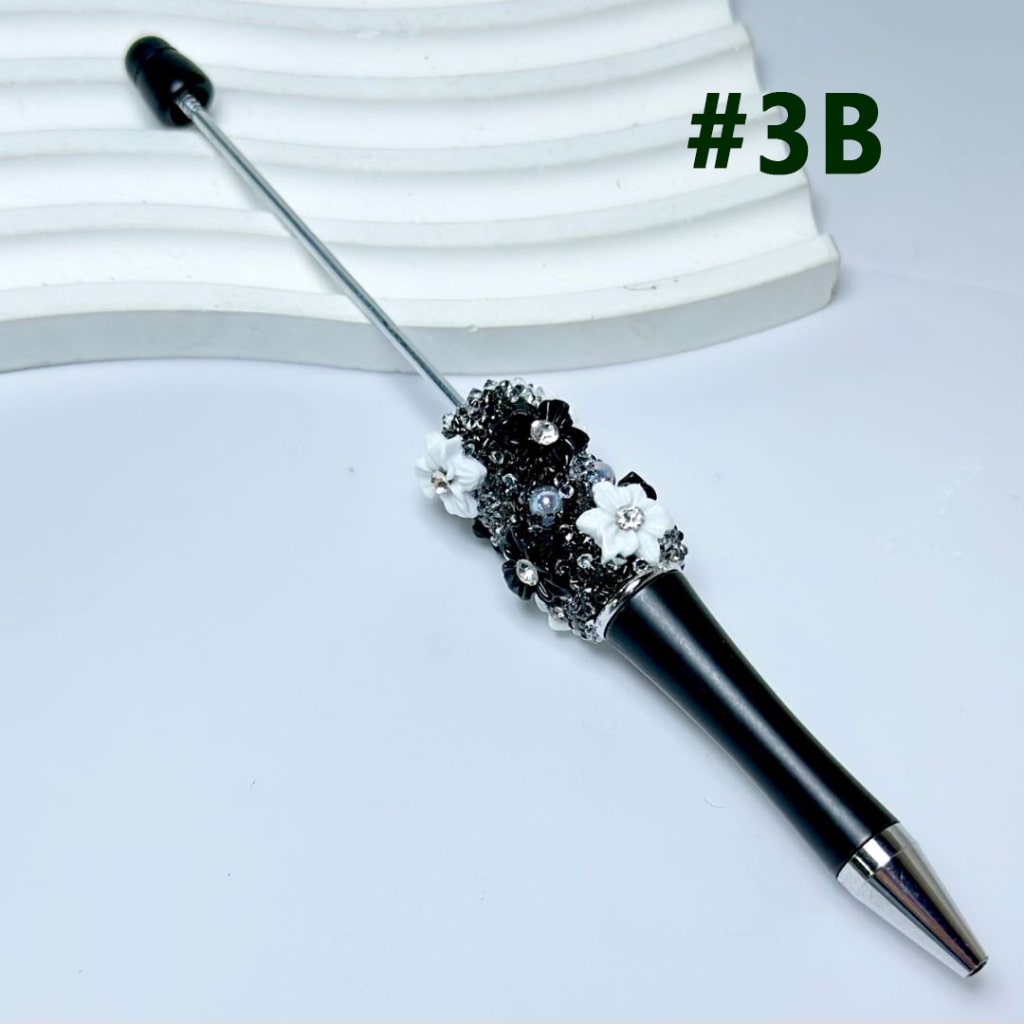 DIY Beadable Pen with Mini Cute Flowers Clear Rhinestone Inside Shiny Pearls in Solid Color