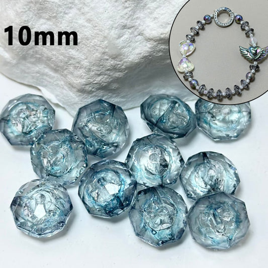 Clear Lake Blue Polyhedral Broken Inside Flat Acrylic Beads, 10MM