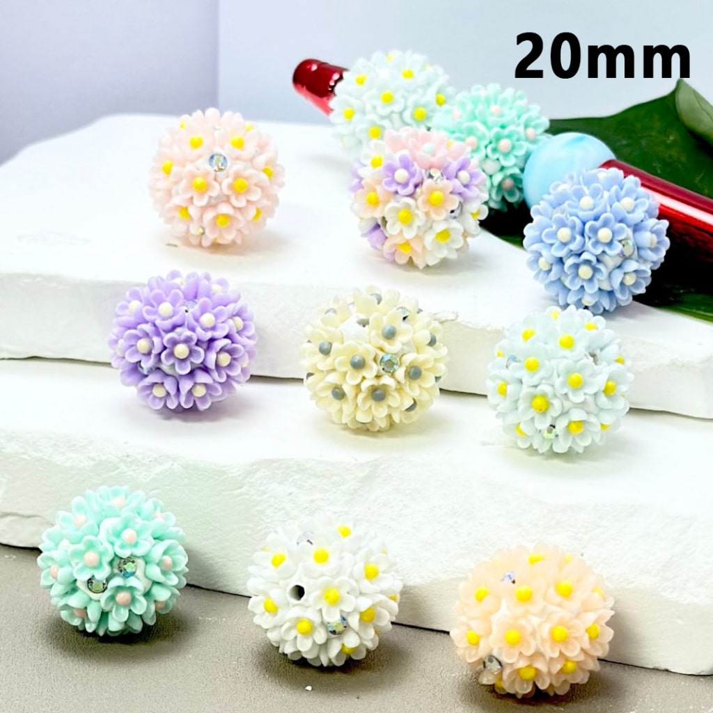 Multi-Color Mini Cute Flowers Round Clay Beads, 20MM, Please Read the Description