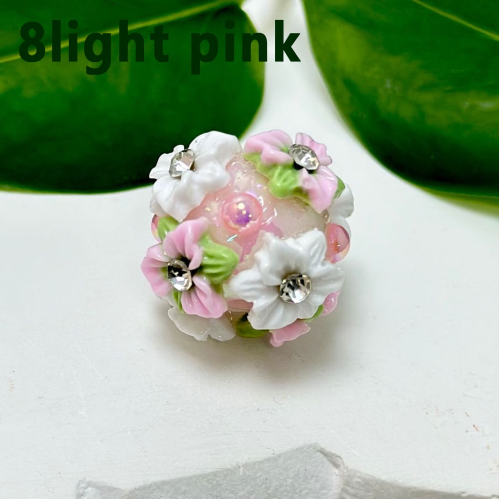 Mini Cute Colorful Flowers Clear Rhinestone Inside Shiny Pearls Round Acrylic Beads, Around 22MM