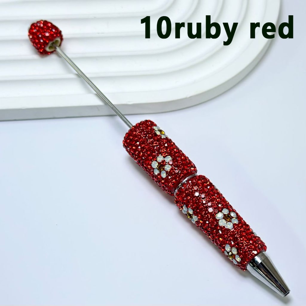 Beadable Clay Pens with White & Gold Flowers Colorful Shiny Rhinestones Covered the Entire Pen