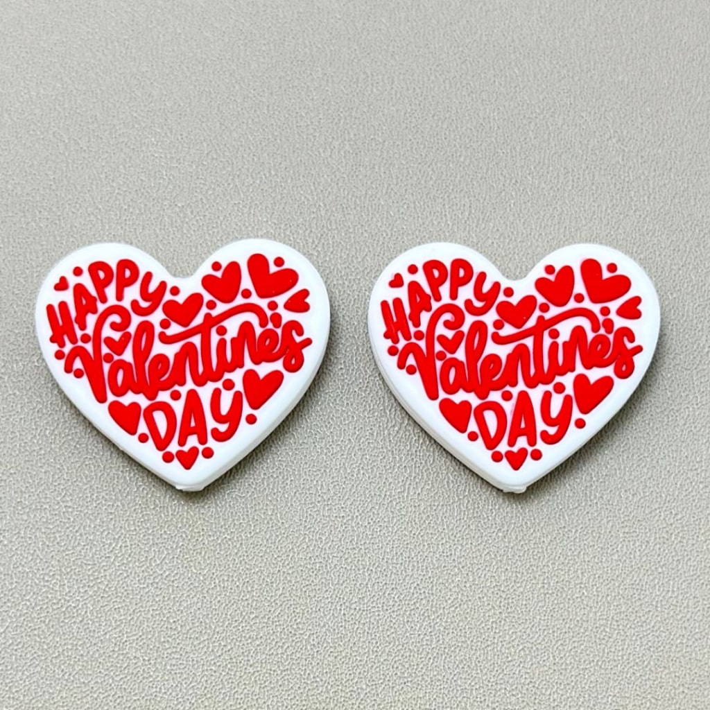 Happy Valentine's Day Hearts Silicone Focal Beads